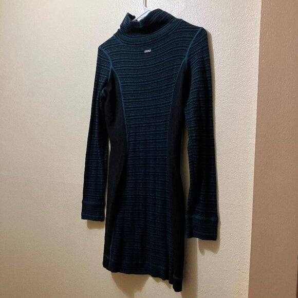 Prana Kelland Blue/Black Wool Blend Mock Neck Long Sleeve Sweater Dress Small - Picture 2 of 5